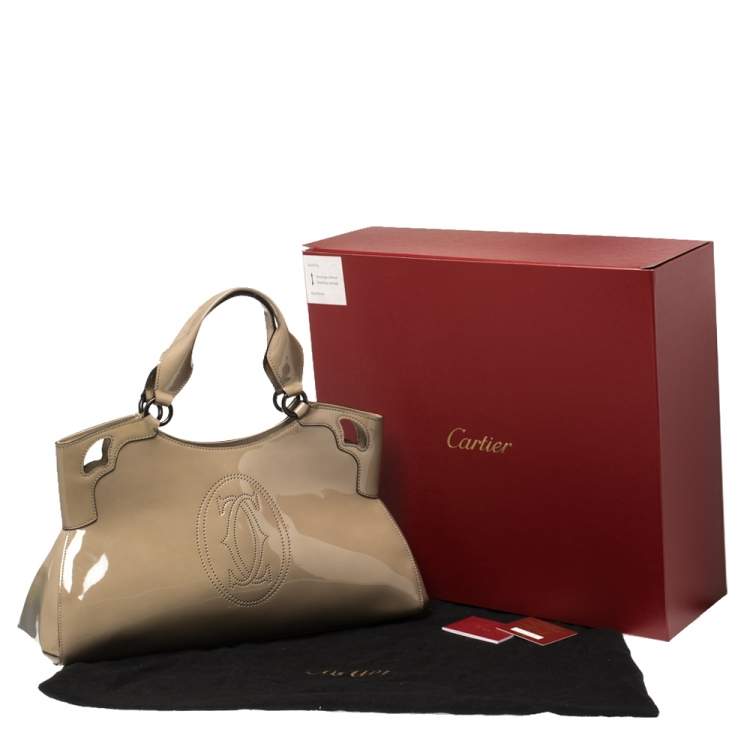 Pre Owned Cartier Beige Patent Leather Large Marcello de Cartier Bag