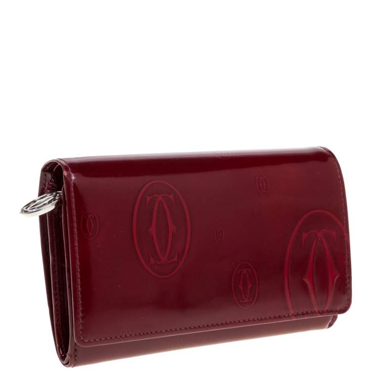 Pre Owned Cartier Red Patent Leather Happy Birthday Bifold Wallet