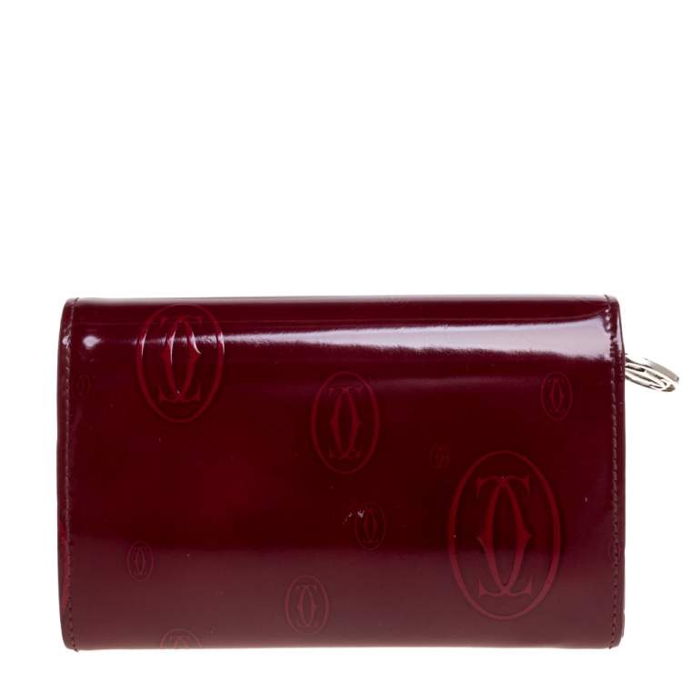 Pre Owned Cartier Red Patent Leather Happy Birthday Bifold Wallet