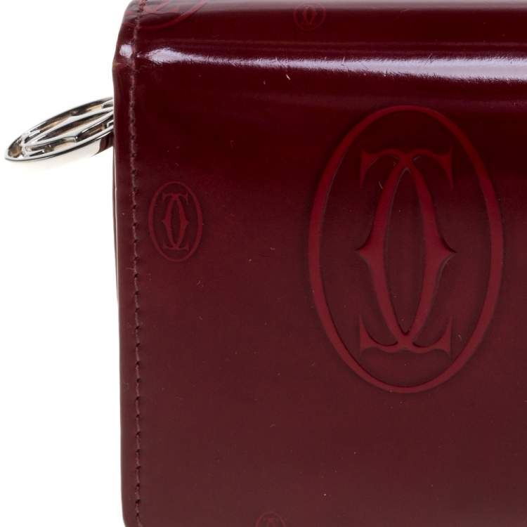 Pre Owned Cartier Red Patent Leather Happy Birthday Bifold Wallet