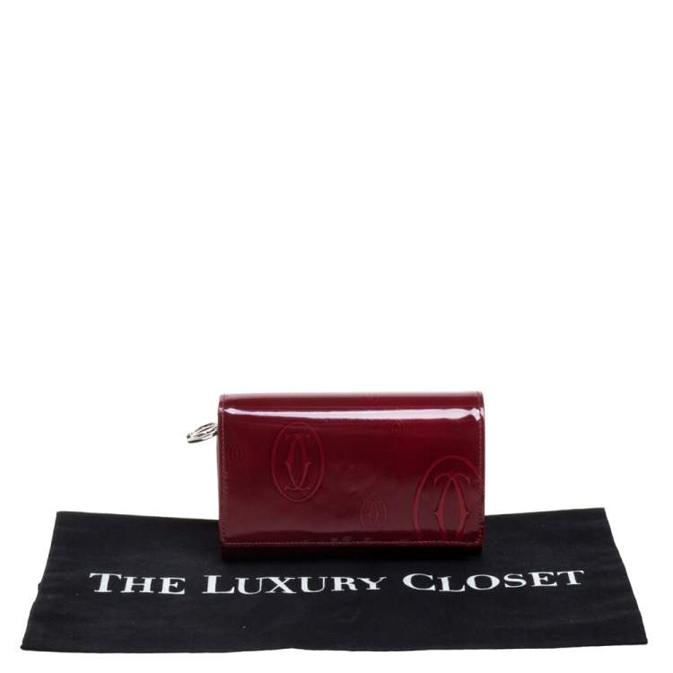 Pre Owned Cartier Red Patent Leather Happy Birthday Bifold Wallet