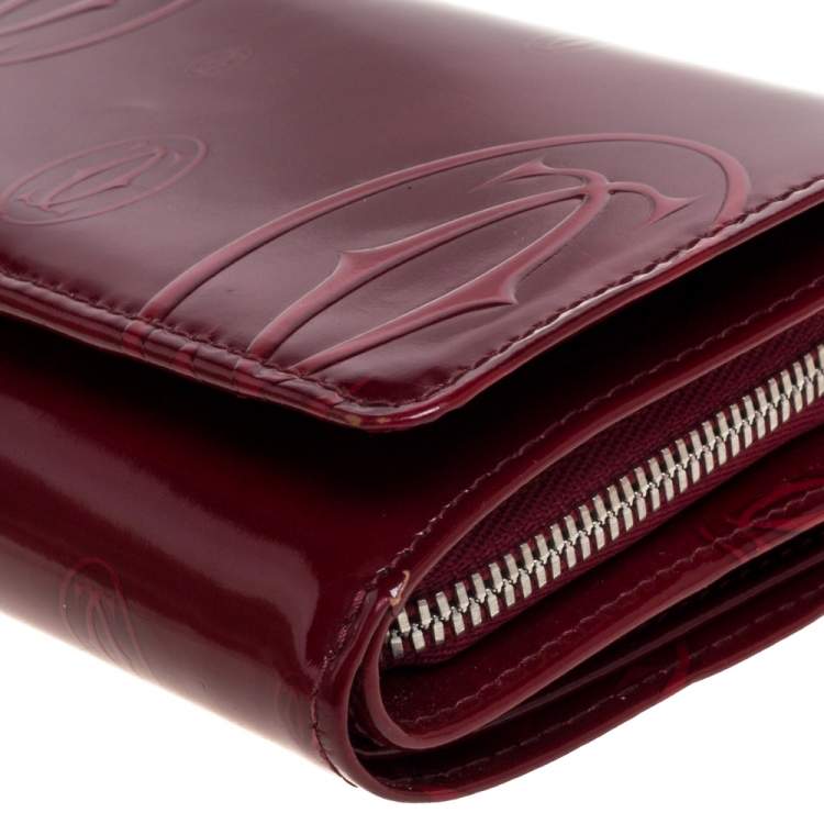 Pre Owned Cartier Red Patent Leather Happy Birthday Bifold Wallet