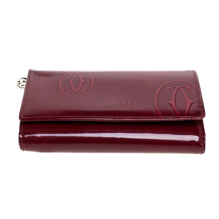 Pre Owned Cartier Red Patent Leather Happy Birthday Bifold Wallet