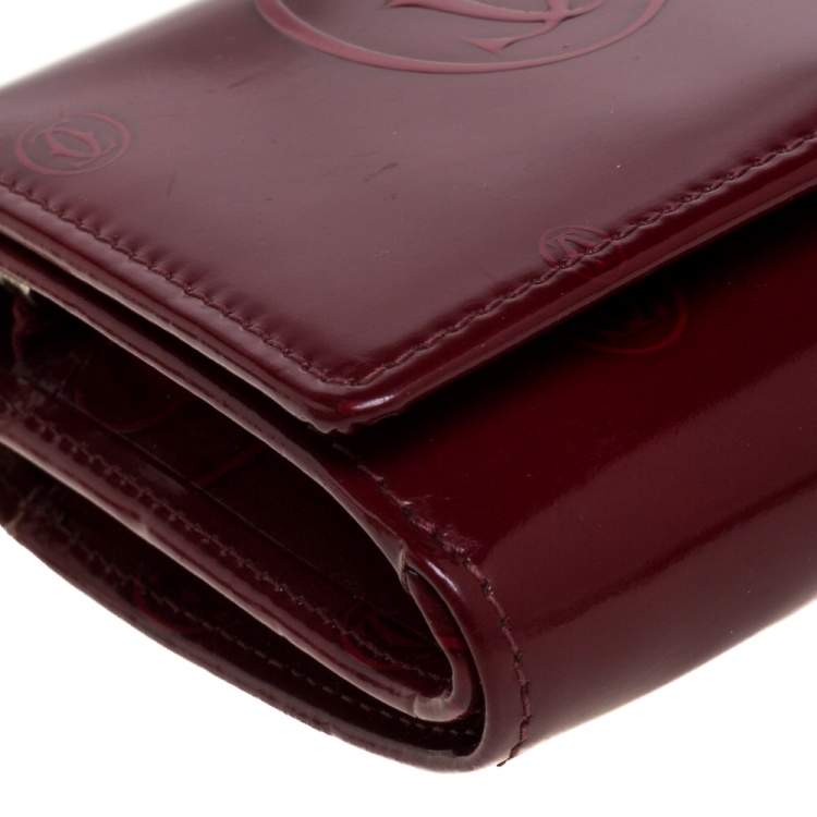 Pre Owned Cartier Red Patent Leather Happy Birthday Bifold Wallet