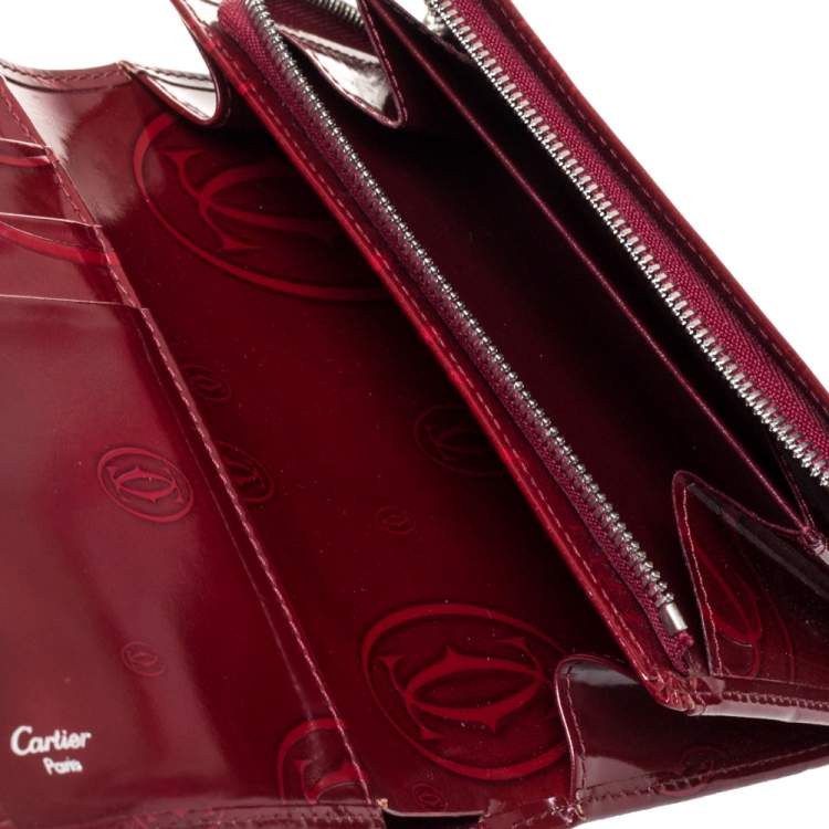 Pre Owned Cartier Red Patent Leather Happy Birthday Bifold Wallet
