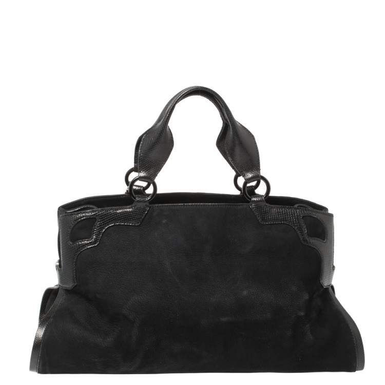 Pre Owned Cartier Black Nubuck Leather and Lizard Embossed Marcello De Cartier Bag