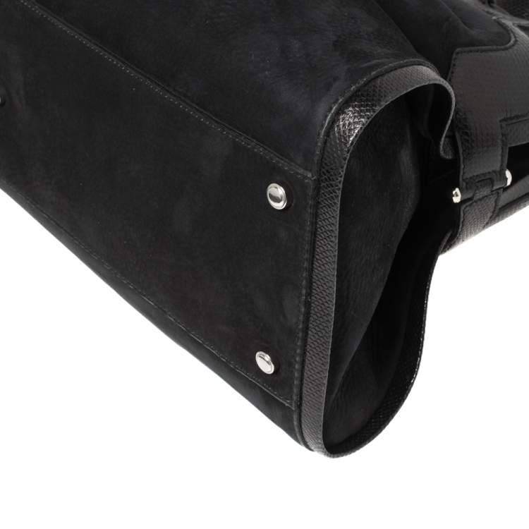 Pre Owned Cartier Black Nubuck Leather and Lizard Embossed Marcello De Cartier Bag