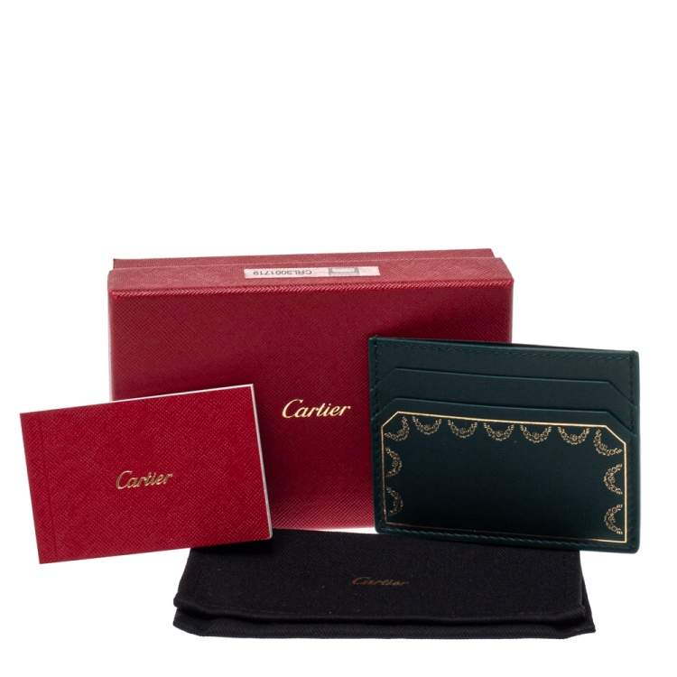 Pre Owned Cartier Green Leather Guirlande De Cartier Simple Card Holder