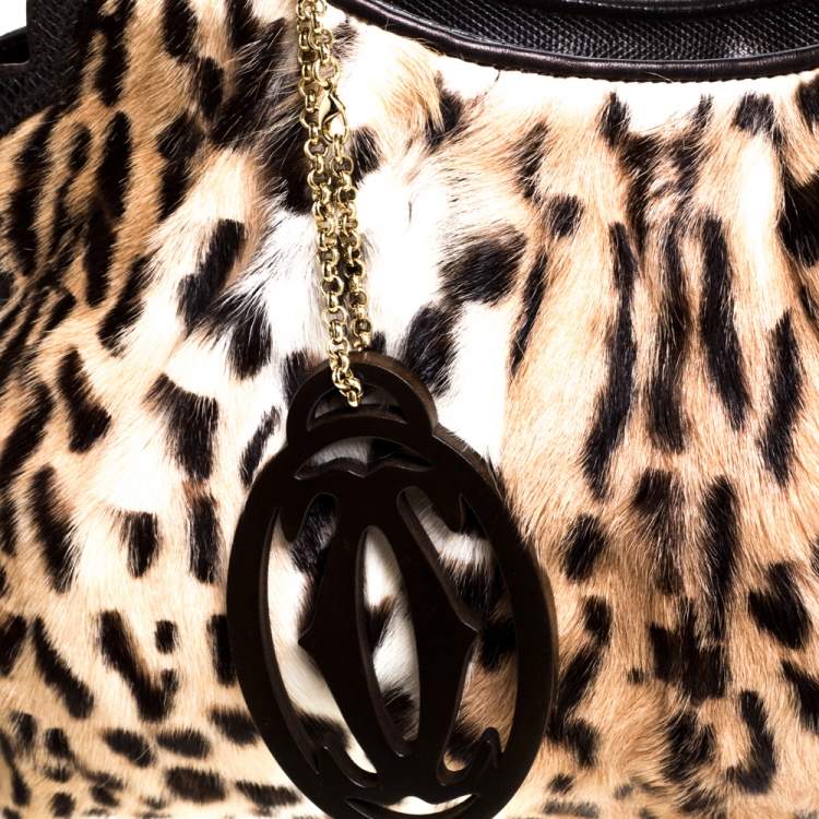 Pre Owned Cartier Beige/Dark Brown Leopard Print Calfhair/Lizard and Leather Marcello De Cartier Bag