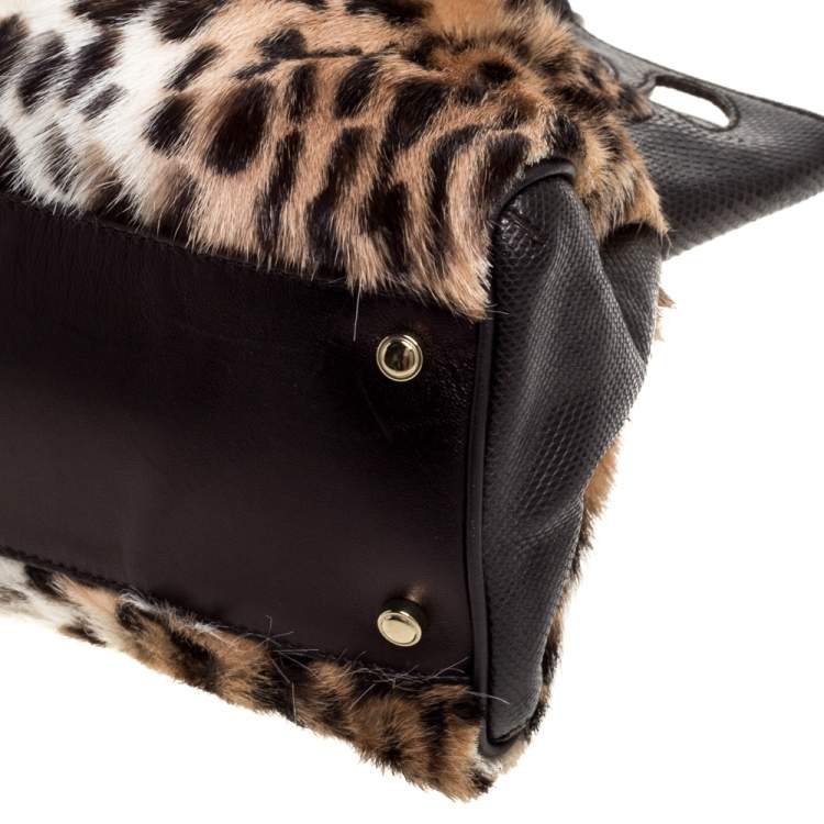 Pre Owned Cartier Beige/Dark Brown Leopard Print Calfhair/Lizard and Leather Marcello De Cartier Bag