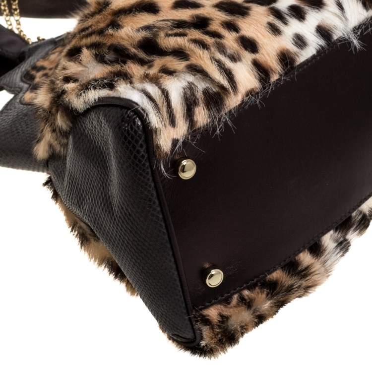 Pre Owned Cartier Beige/Dark Brown Leopard Print Calfhair/Lizard and Leather Marcello De Cartier Bag