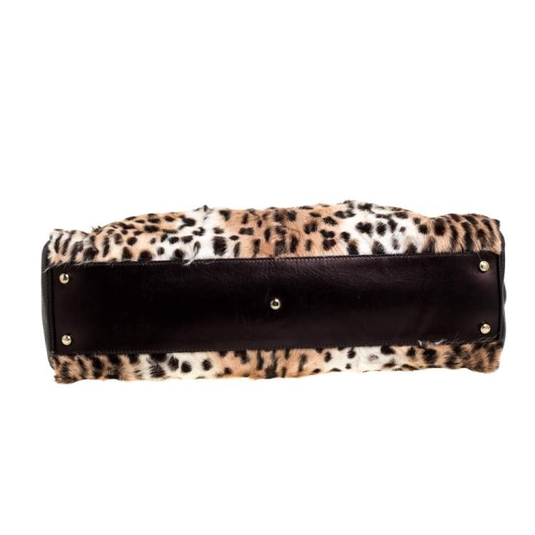 Pre Owned Cartier Beige/Dark Brown Leopard Print Calfhair/Lizard and Leather Marcello De Cartier Bag