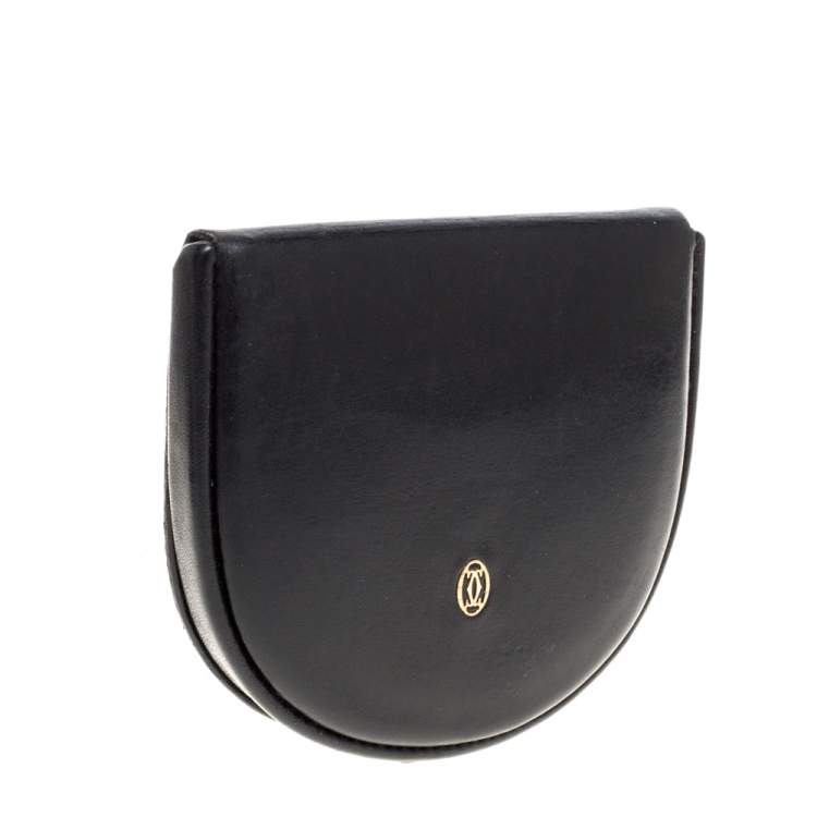 Pre Owned Cartier Black Leather Horseshoe Type Coin Purse 