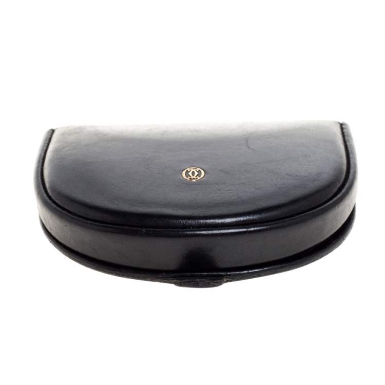 Pre Owned Cartier Black Leather Horseshoe Type Coin Purse 