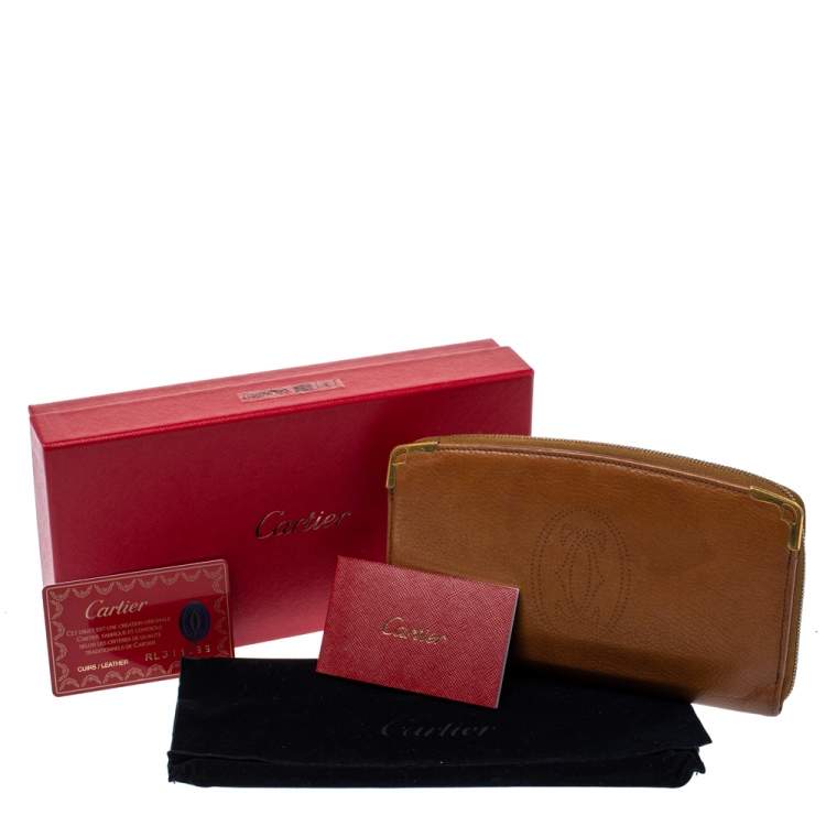Pre Owned Cartier Brown Leather Marcello Zip Around Wallet