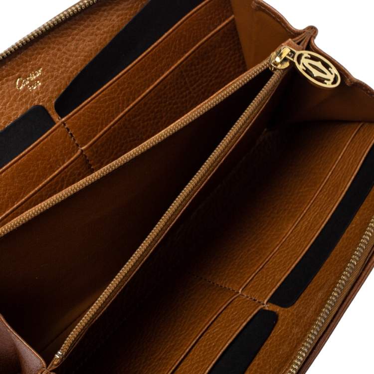 Pre Owned Cartier Brown Leather Marcello Zip Around Wallet