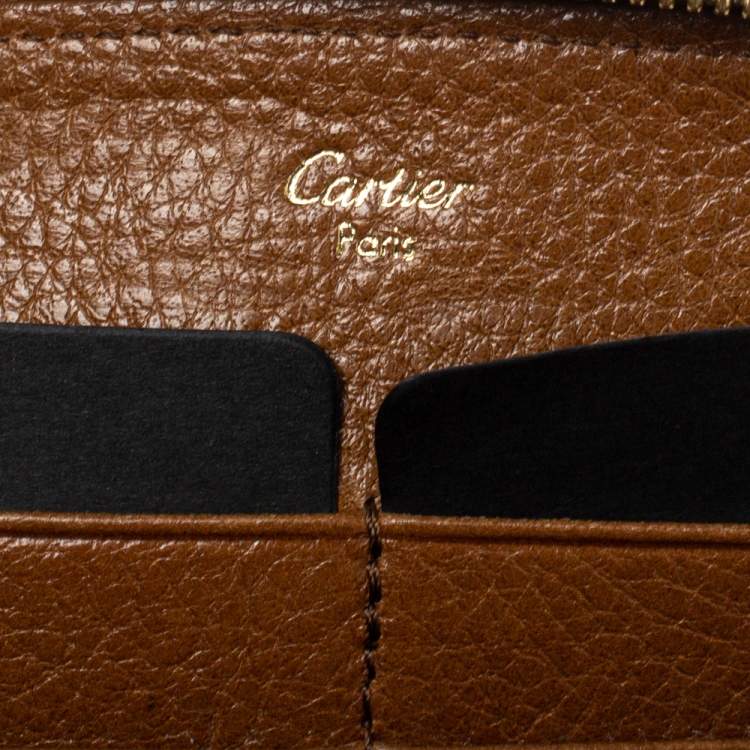 Pre Owned Cartier Brown Leather Marcello Zip Around Wallet