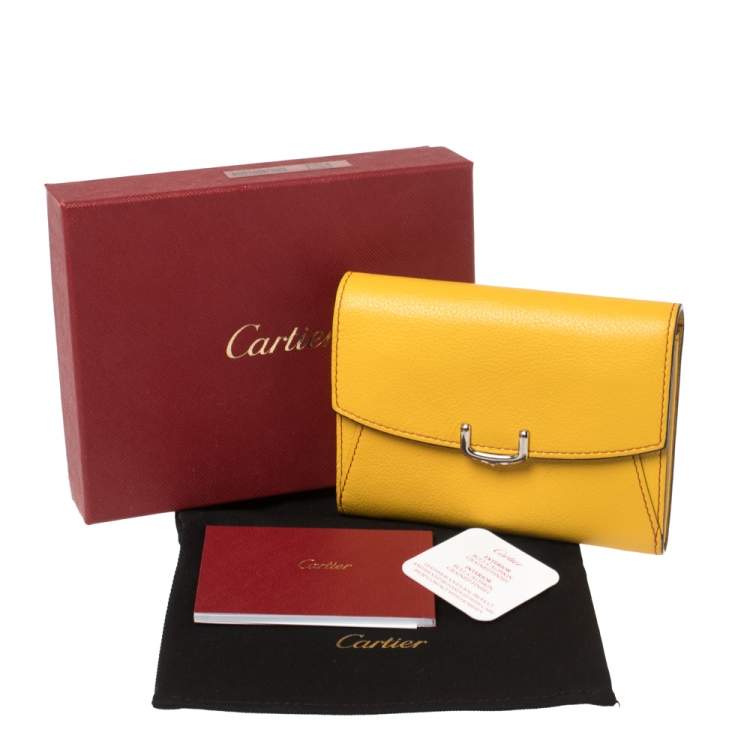 Pre Owned Cartier Yellow Leather Small C de Cartier Compact Wallet 
