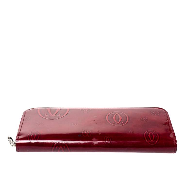 Pre Owned Cartier Red Leather Happy Birthday Zip Around Wallet