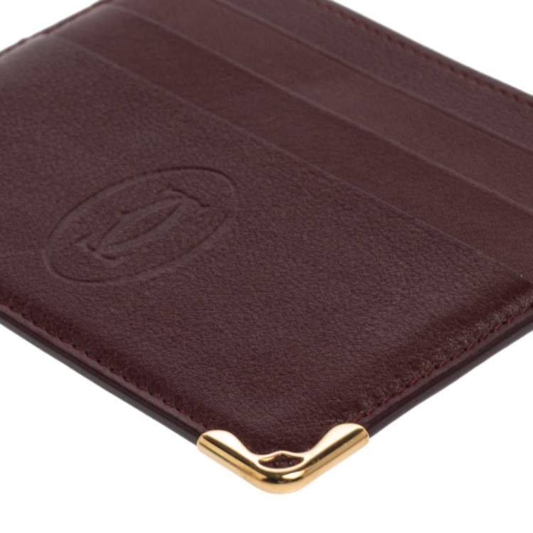 Pre Owned Cartier Burgundy Leather Simple Card Holder