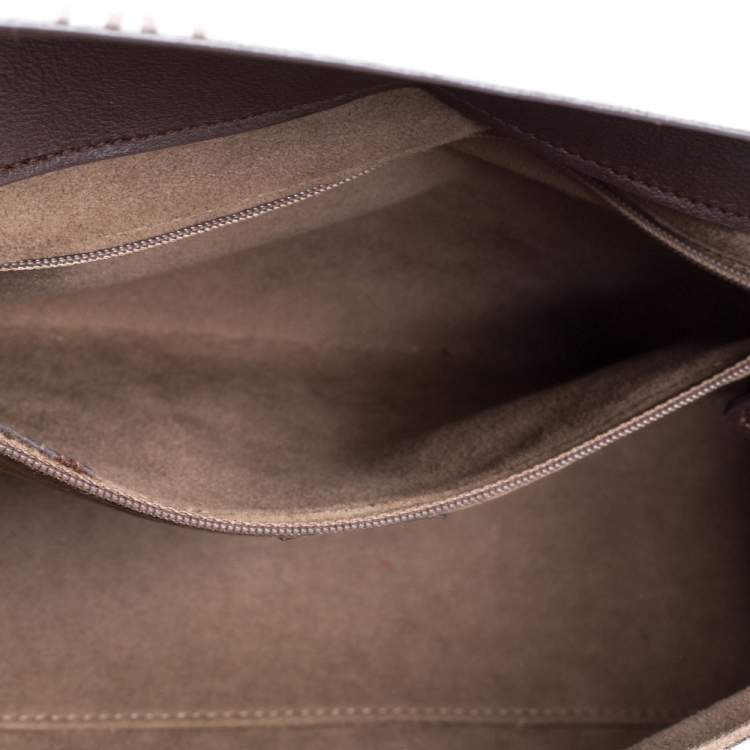 Pre Owned Cartier Grey/Brown Satin and Leather Karung Trimmed Happy Birthday Cabochon Flap Bag