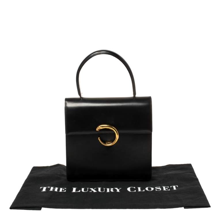 Pre Owned Cartier Black Leather Panthere Top Handle Bag