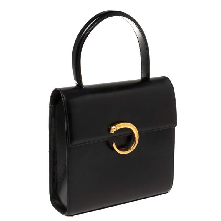 Pre Owned Cartier Black Leather Panthere Top Handle Bag