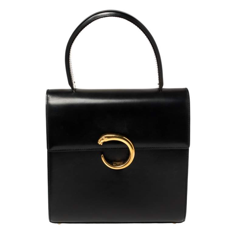 Pre Owned Cartier Black Leather Panthere Top Handle Bag