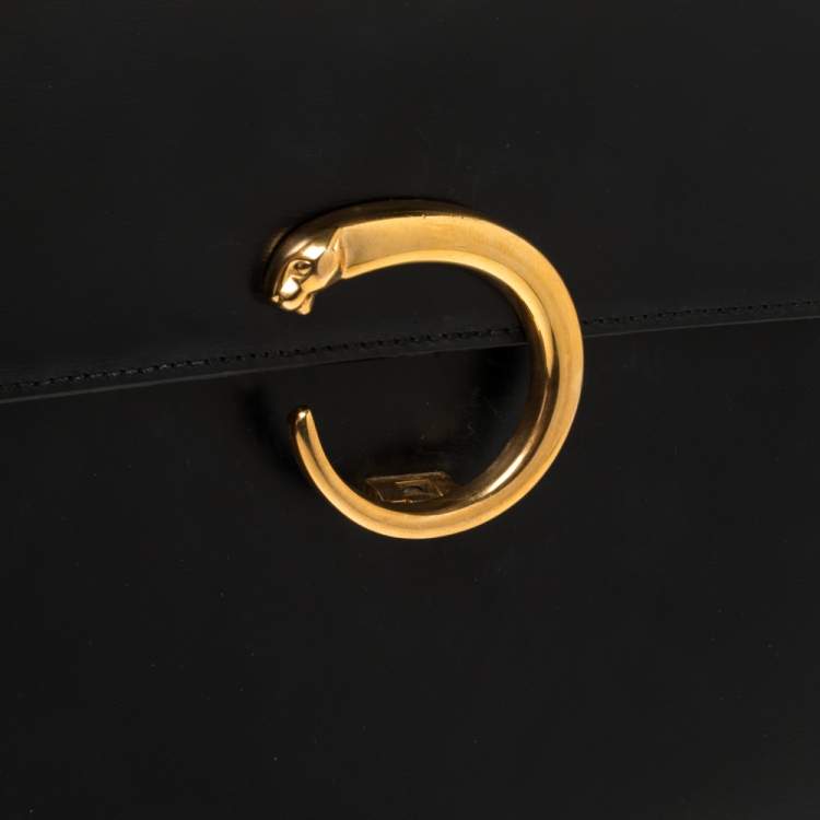 Pre Owned Cartier Black Leather Panthere Top Handle Bag