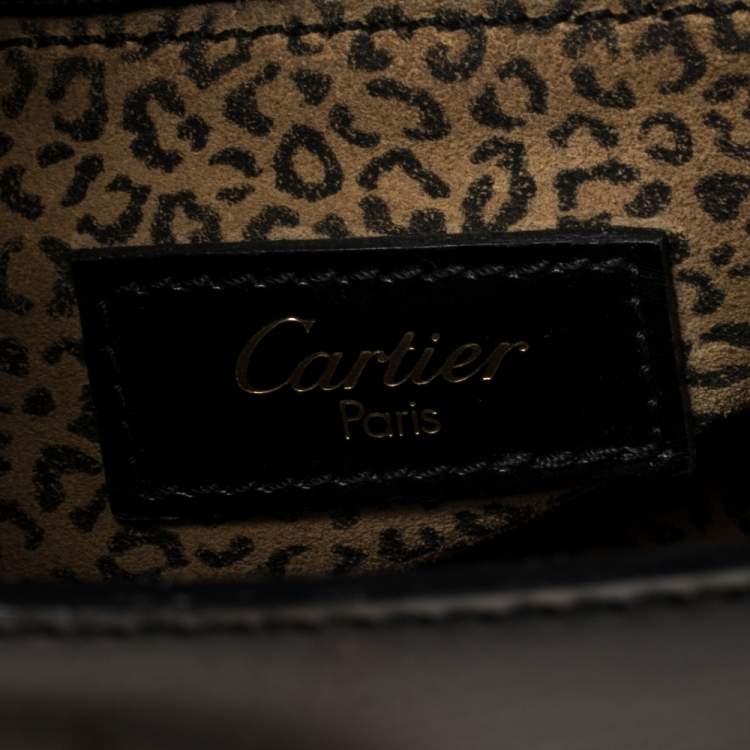Pre Owned Cartier Black Leather Panthere Top Handle Bag