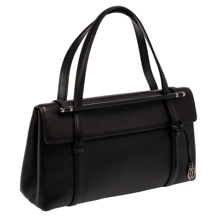 Pre Owned Cartier Black Leather Happy Birthday Cabochon Flap Bag
