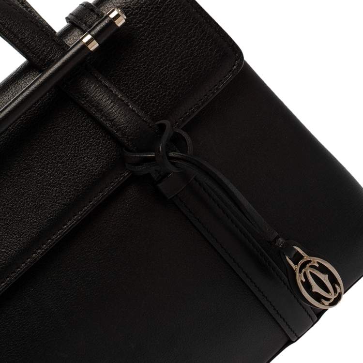 Pre Owned Cartier Black Leather Happy Birthday Cabochon Flap Bag