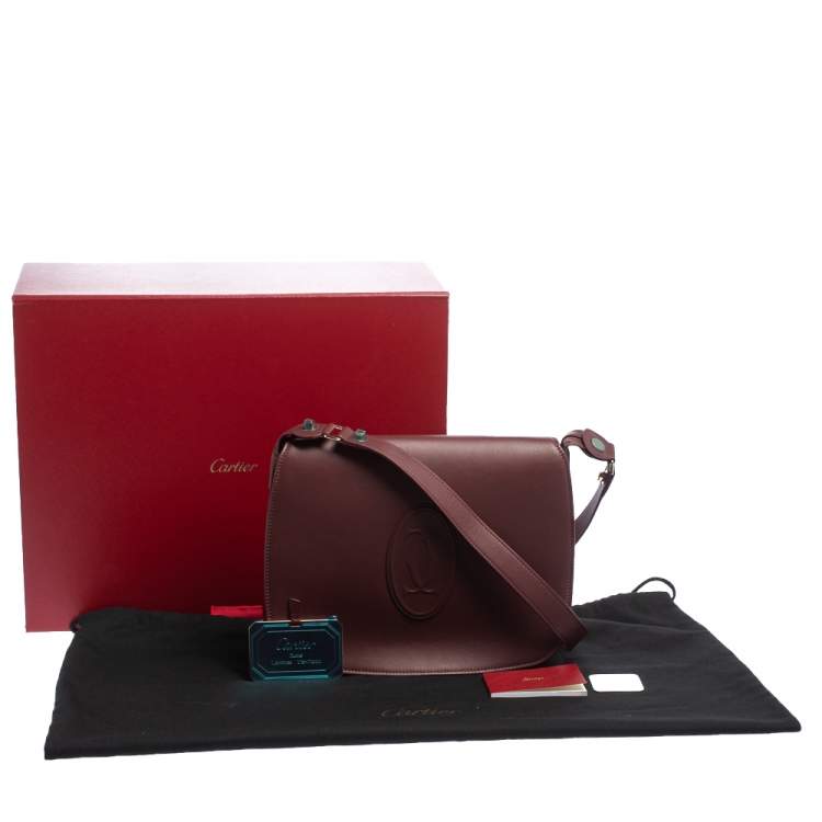 Pre Owned Cartier Burgundy Leather Medium Must de Cartier Flap Bag