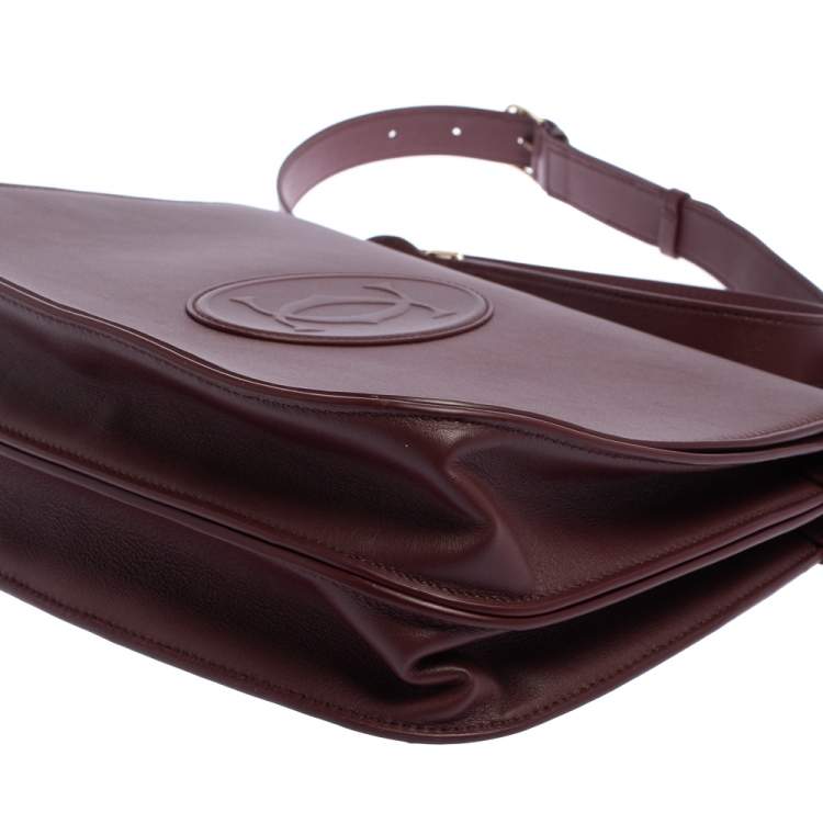 Pre Owned Cartier Burgundy Leather Medium Must de Cartier Flap Bag