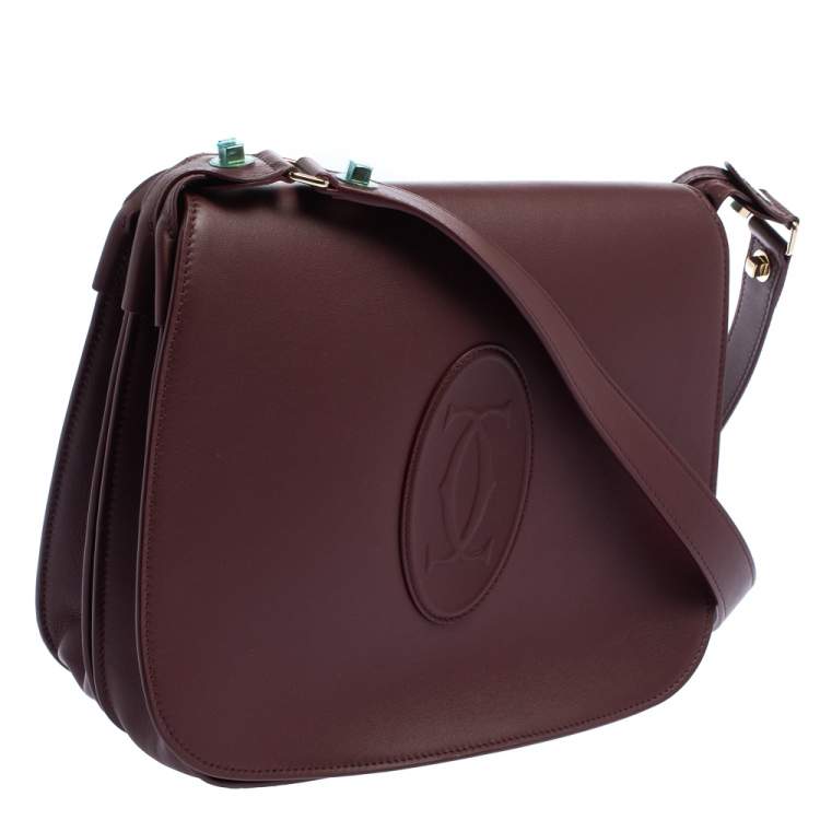 Pre Owned Cartier Burgundy Leather Medium Must de Cartier Flap Bag