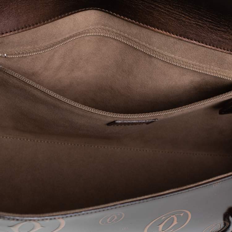 مملوكة مسبقًا Cartier Brown Shine Leather Cabochon Flap Satchel