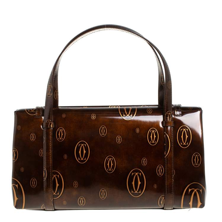 مملوكة مسبقًا Cartier Brown Shine Leather Cabochon Flap Satchel