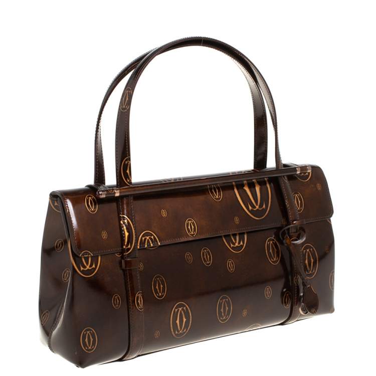 مملوكة مسبقًا Cartier Brown Shine Leather Cabochon Flap Satchel