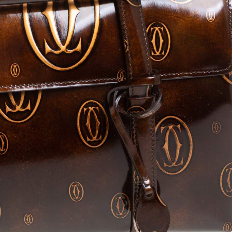 مملوكة مسبقًا Cartier Brown Shine Leather Cabochon Flap Satchel