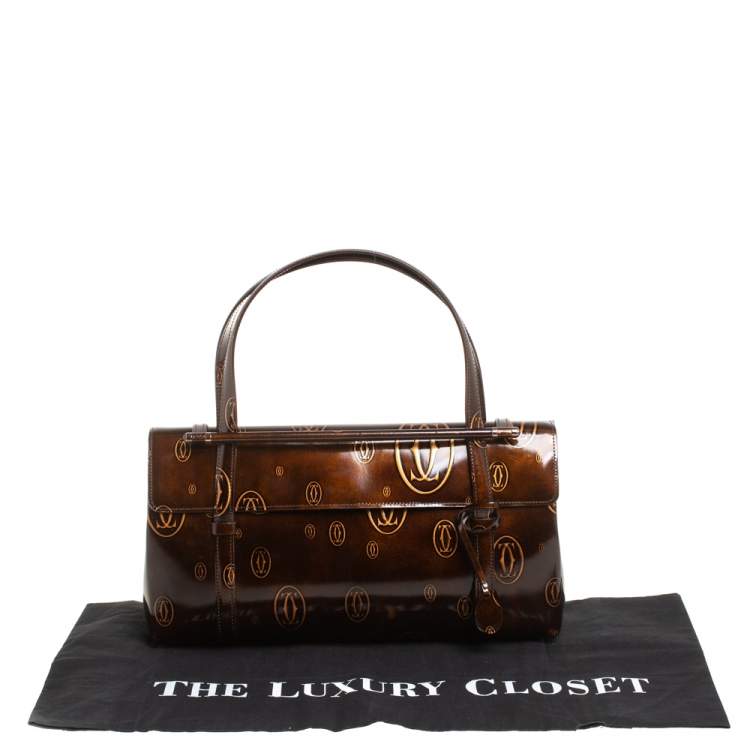 مملوكة مسبقًا Cartier Brown Shine Leather Cabochon Flap Satchel