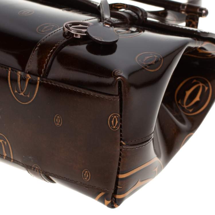 مملوكة مسبقًا Cartier Brown Shine Leather Cabochon Flap Satchel