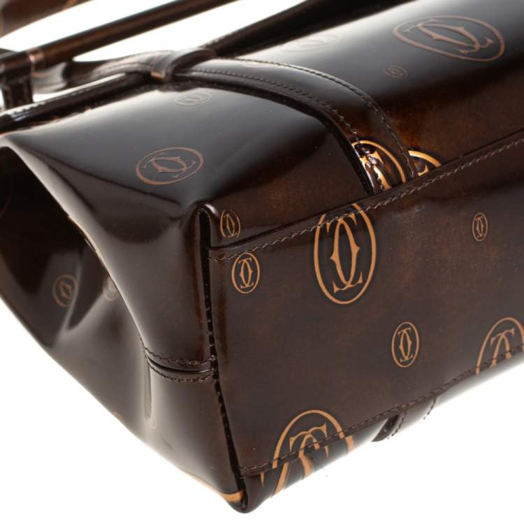 مملوكة مسبقًا Cartier Brown Shine Leather Cabochon Flap Satchel