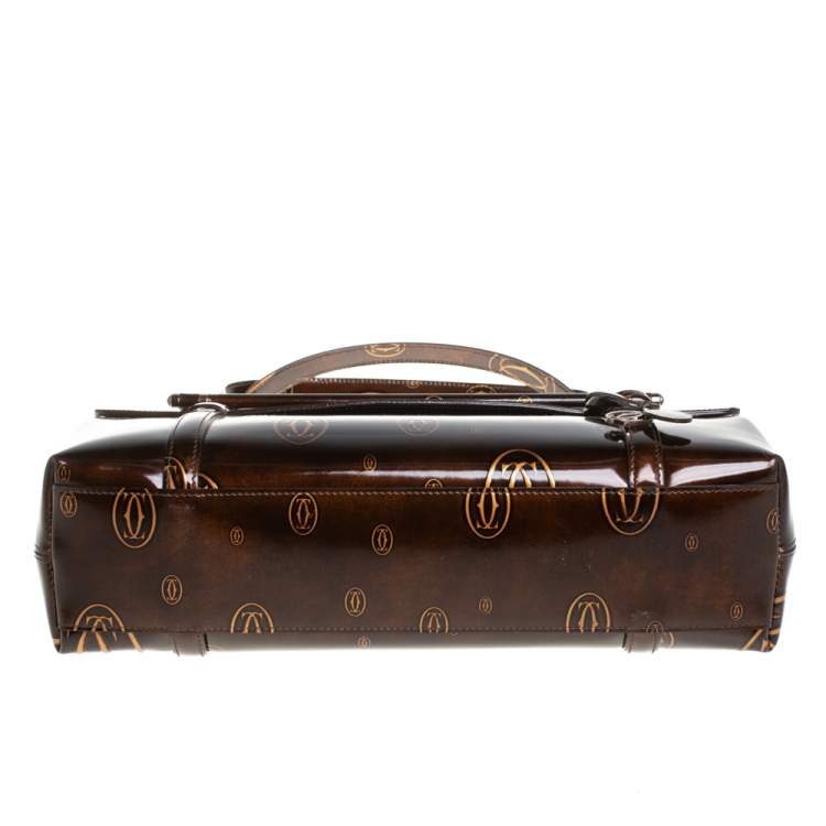 مملوكة مسبقًا Cartier Brown Shine Leather Cabochon Flap Satchel