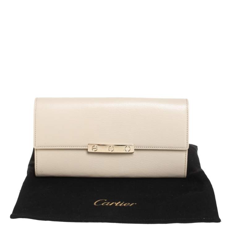 Pre Owned Cartier Cream White Leather Love Continental Wallet