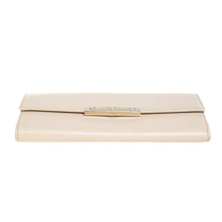 Pre Owned Cartier Cream White Leather Love Continental Wallet