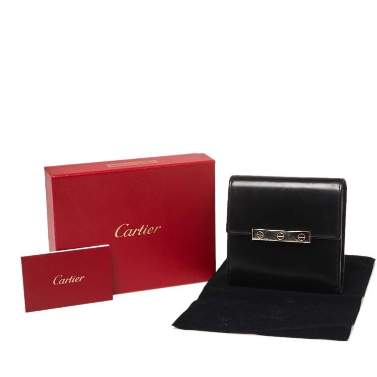 Pre Owned Cartier Black Leather Trifold Compact Wallet