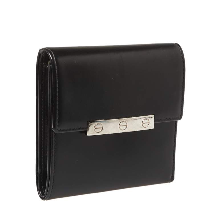 Pre Owned Cartier Black Leather Trifold Compact Wallet