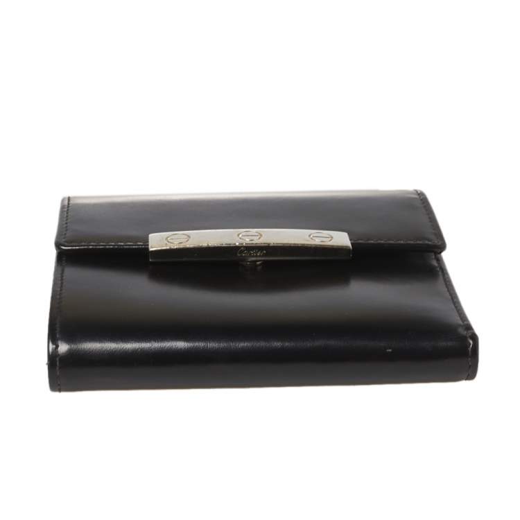 Pre Owned Cartier Black Leather Trifold Compact Wallet
