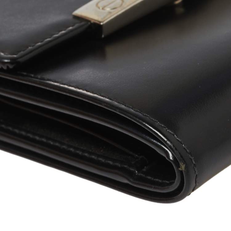 Pre Owned Cartier Black Leather Trifold Compact Wallet