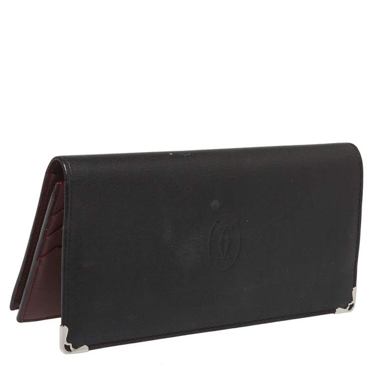 Pre Owned Cartier Black Leather Must De Cartier Zipped International Wallet